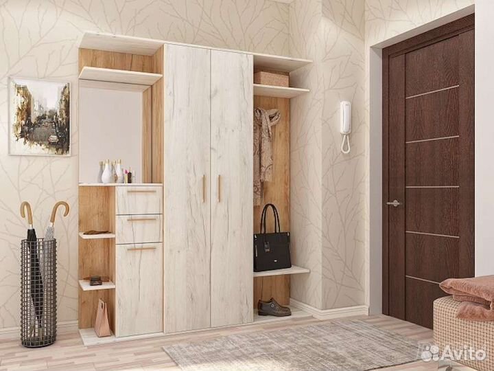 Прихожая 1,7 м Консул-2 крафт дуб белый/золотой