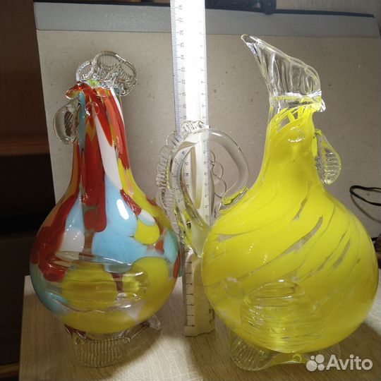 Кувшин Петушок. Цветное гутное стекло. СССР редкий