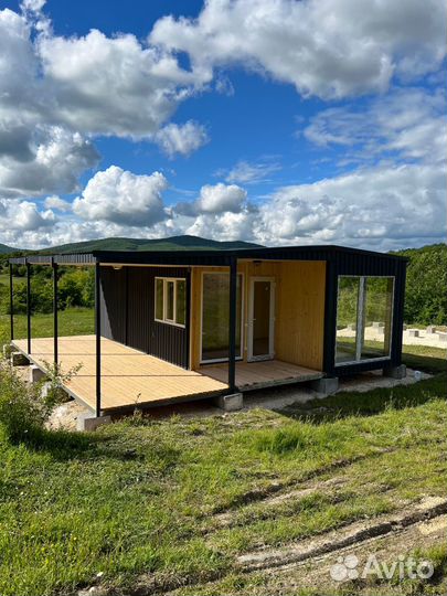 Домик с террасой, дачный дом, модульный дом