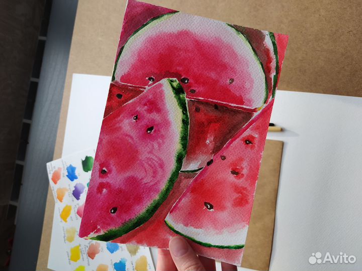 Акварельная открытка. Арбузы. А5