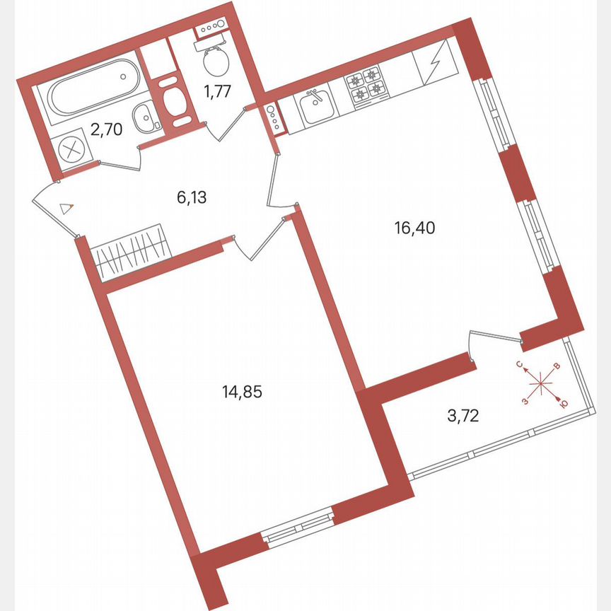 1-к. квартира, 43,7 м², 2/11 эт.