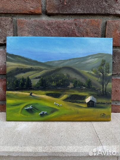 Картина маслом: Зеленые Пастбища