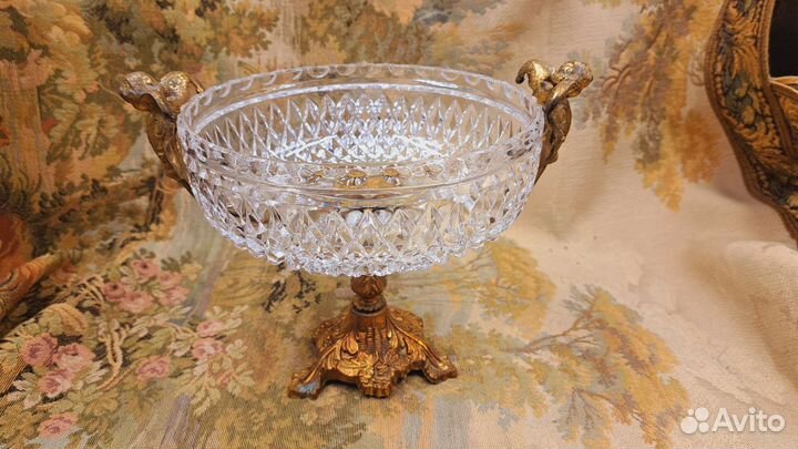 Конфетница винтажная латунь и хрусталь Италия