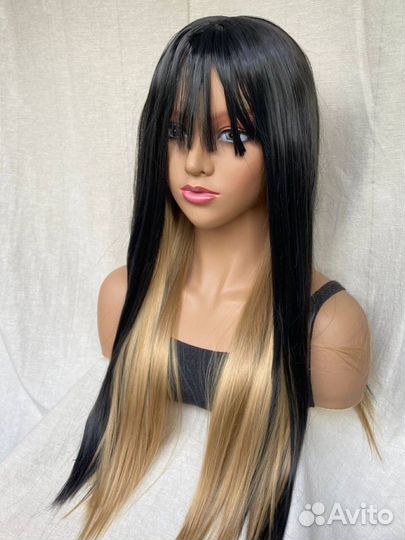 Парик длинный черный блонд Хеллоуин