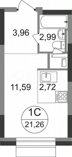 Квартира-студия, 21,3 м², 13/22 эт.