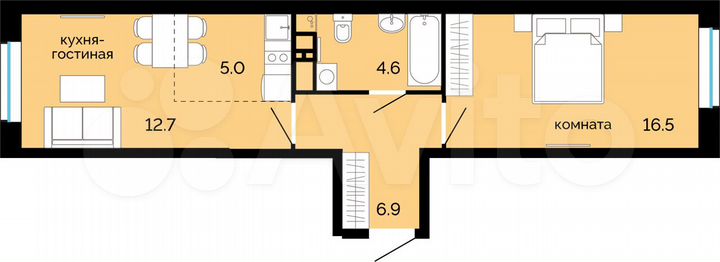 2-к. квартира, 45,7 м², 13/25 эт.