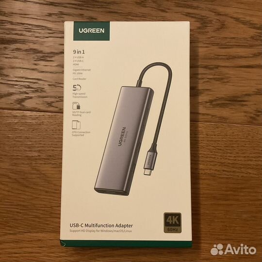 USB-хаб ugreen 9 в 1 type-c hdmi rj45