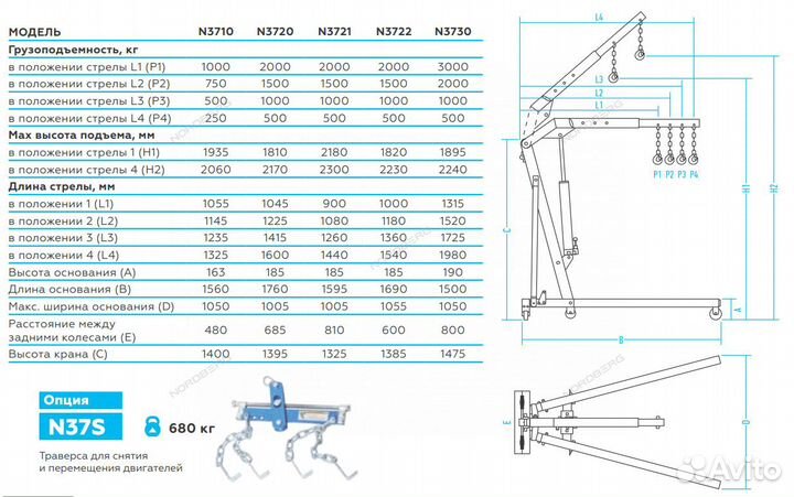 Кран гидравлический складной, 2 т N3720