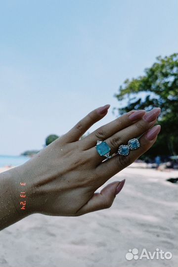 Пусеты серьги турмалин параиба