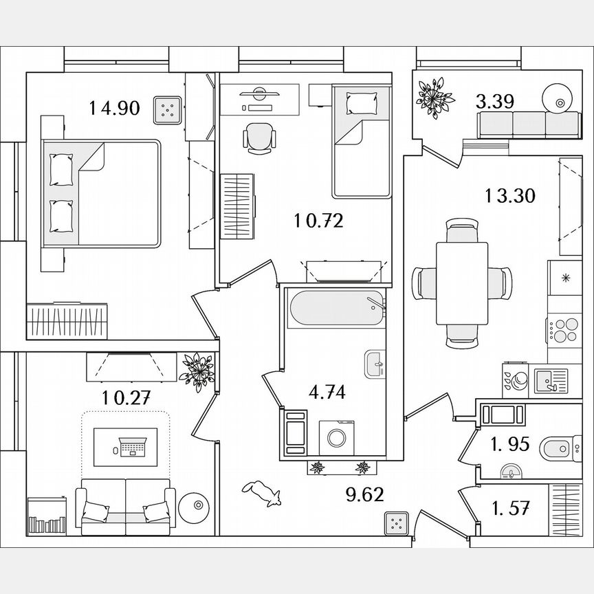 3-к. квартира, 68,8 м², 10/22 эт.