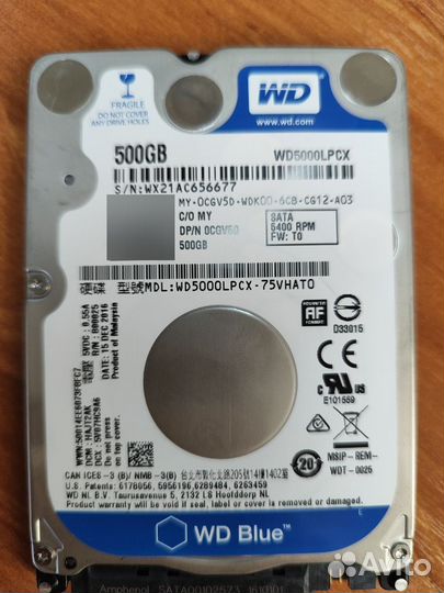 Жесткий диск WD Blue WD5000lpcx, 500гб, HDD, SATA