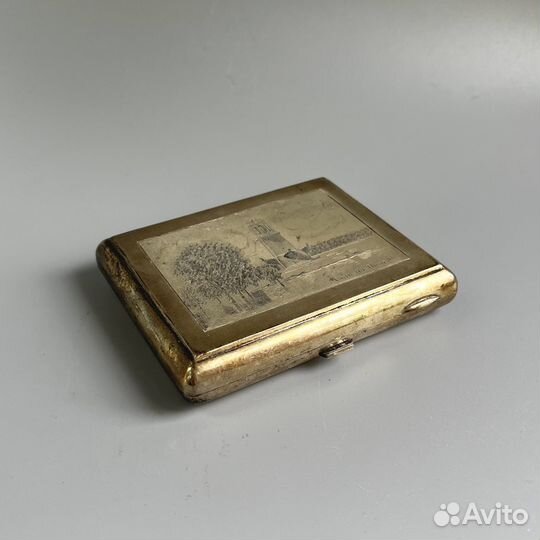 Серебряный портсигар.Маяк на Волге. 875 проба.ссср