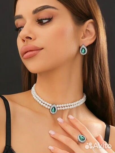 Кольцо серьги и колье комплект украшений жемчуг