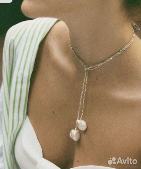 Чокер жемчуг серьги серебро новый комплект