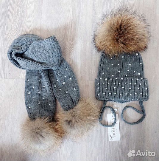 Шапка и шарф с натуральным мехом