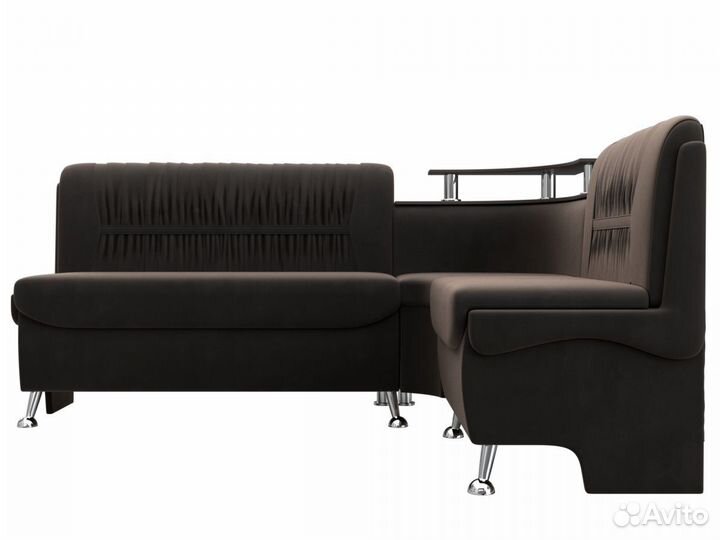 Диван кухонный угловой Сидней правый угол, велюр, коричневый