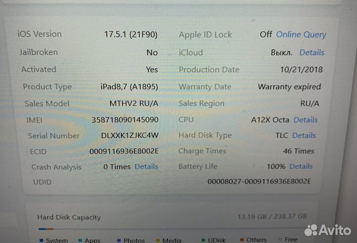 Б/У iPad Pro 12.9” 2018 3-gen Wifi+Cell 256Gb