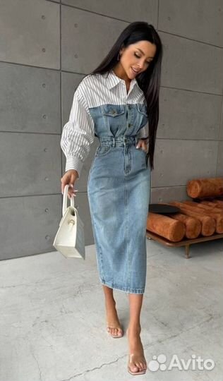 Платье джинсовое с имитацией рубашки