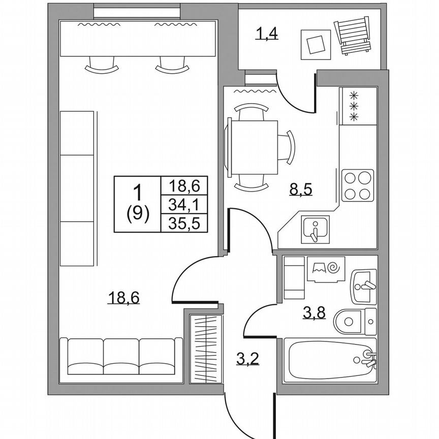 1-к. квартира, 35,5 м², 7/8 эт.