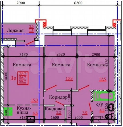 3-к. квартира, 59,7 м², 11/12 эт.