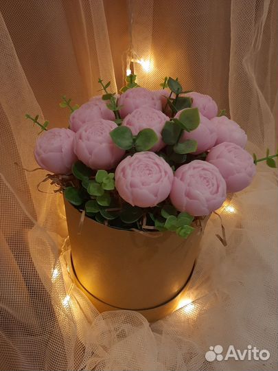 Букет из мыла ручной работы пионы