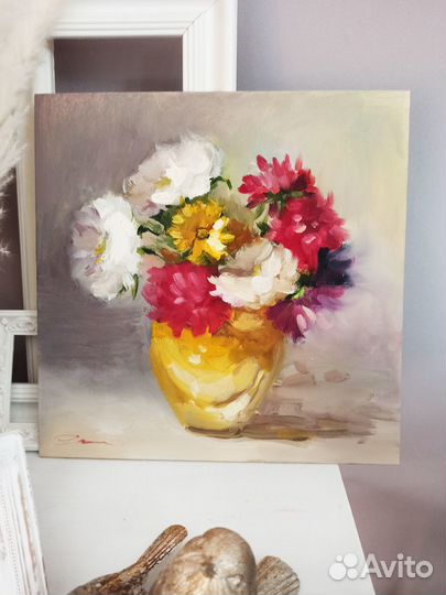 Картина букет цветов астры масло холст