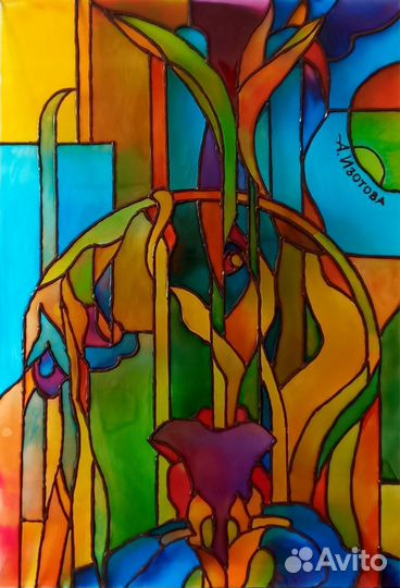 Картина на стекле виражными красками