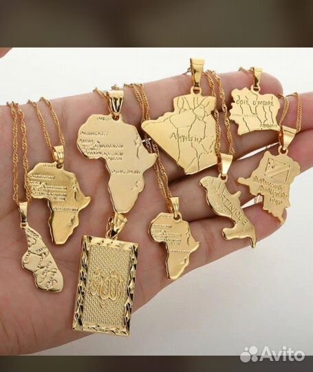 Подвески-кулоны с картой Африки и флагами стран 