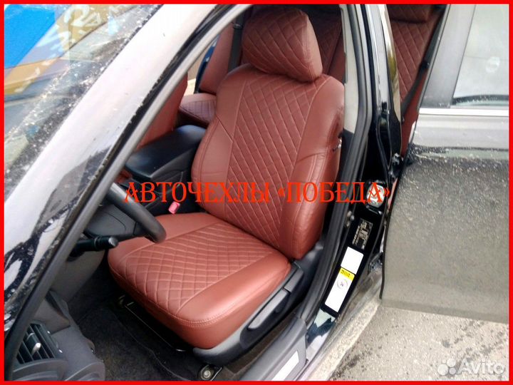 Чехлы Toyota Camry v40 из экокожи коричневые Ромб