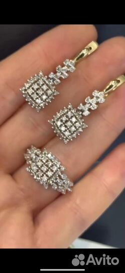 Золотые серьги и кольцо проба 585