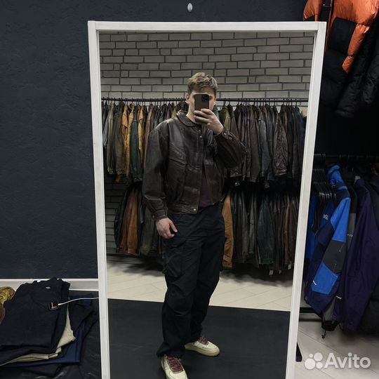 Винтажный кожаный бомбер из толстой кожи