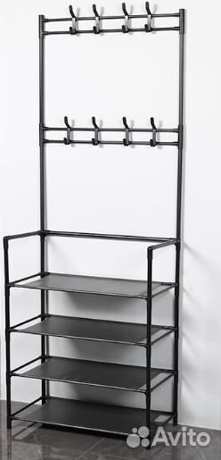 Вешалка напольная с обувницей и полками металличес