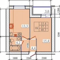 1-к. квартира, 40,3 м², 8/14 эт.