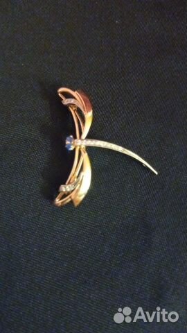 Золотая брошь 585 пр.Бриллианты и сапфиры