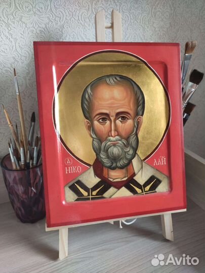 Рукописная Икона Николай Чудотворец