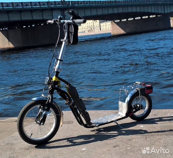 Взрослый складной самокат с вело-колесами 16 и 12