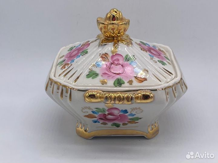 Сахарница фарфор, позолота Старая Гжель
