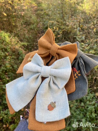 Льняной бантик для волос