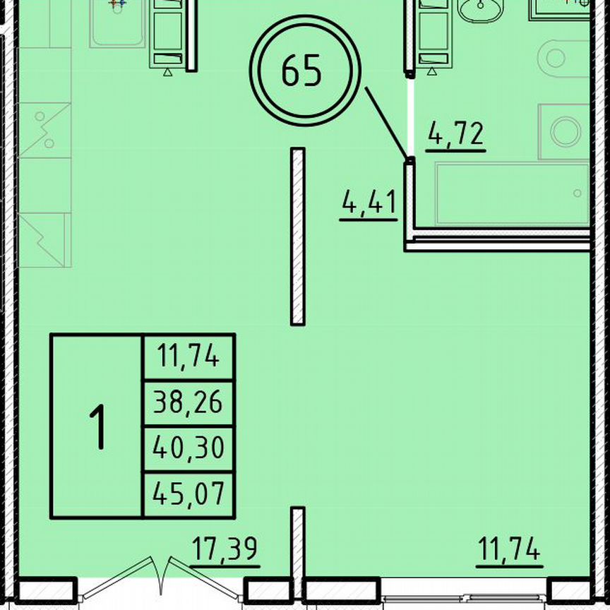 1-к. квартира, 38,3 м², 4/4 эт.