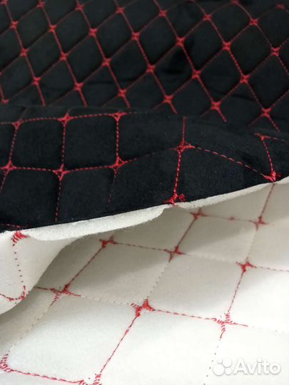 Велюр стёганый ромб красный на поролоне 5мм