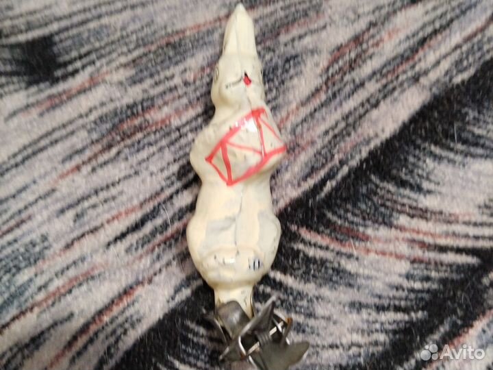 Игрушка новогодняя Заяц с барабаном СССР