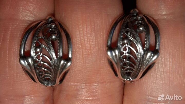 Серебряные серьги 875/925 Винтаж СССР