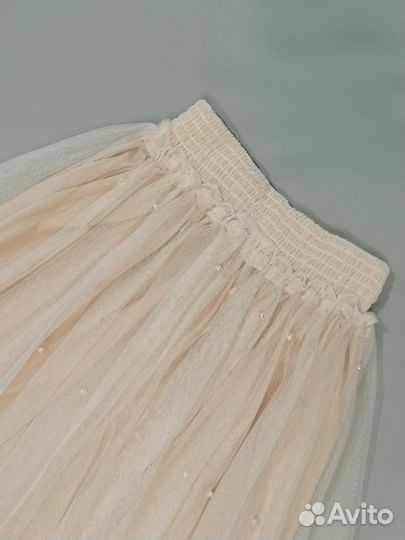 Фатиновая юбка миди на резинке фатин цвета пудра