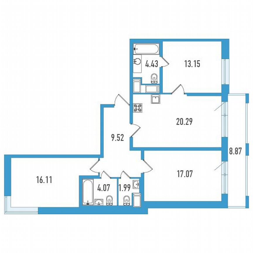 3-к. квартира, 89 м², 7/18 эт.