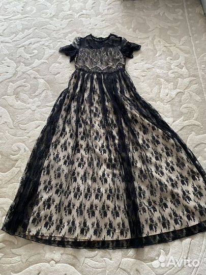 Черное кружевное платье в пол valentino 42-44