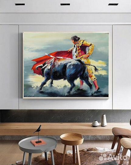 Текстурная картина маслом тореадор с быком
