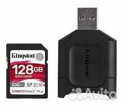 Kingston sdxc 128Gb UHS-II V90 с карт-ридером
