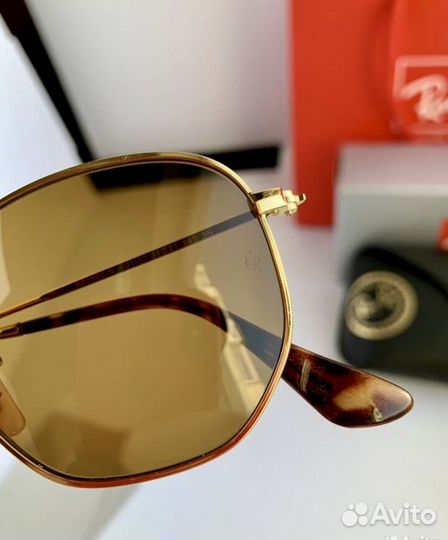 Очки ray ban hexagonal коричневые