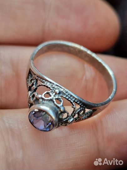 Серебряное кольцо СССР с синим камнем