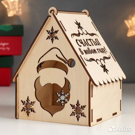 Шкатулка деревянная новогодняя